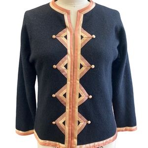 Jeanne Marcoux Black Jacket with Geometric Satin Trim